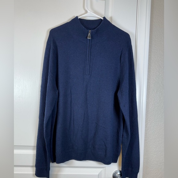 John W Varvatos Quarter Zip 100% Cashmere Blue Sweater Size Large #5849 - Picture 1 of 6